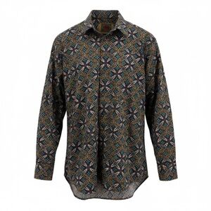 Boston Traders Mens Retro Geometric Cotton Button Down Shirt M Normcore Vintage